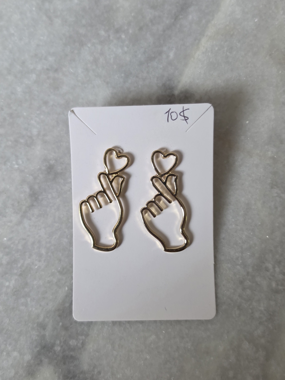 Fashion Jewelry Gold Tone Finger Heart Outline Drop Earrings